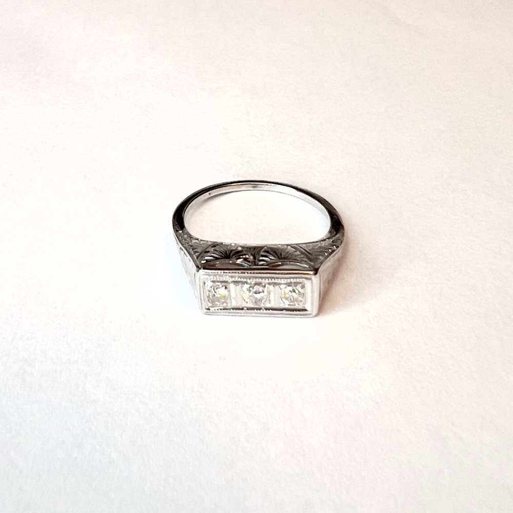 14K White Gold 0.15TCW Natural DIAMONDS Filigree Ring 2.57g - Picture 5 of 7